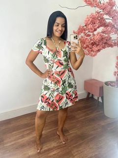 Vestido moda Praia Carol Estampa Folhas verde - loja online