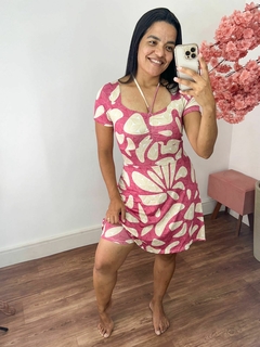 Vestido moda Praia Carol Estampa Exclusiva off/Rosa na internet
