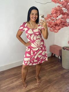 Vestido moda Praia Carol Estampa Exclusiva off/Rosa - Feh Fitness
