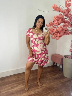 Vestido moda Praia Carol Estampa Exclusiva off/Rosa - comprar online