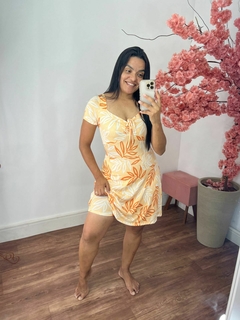Vestido moda Praia Carol Estampa Folhas(amarelo) - comprar online