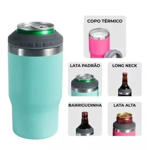 Copo Térmico 5 em 1 Latinha / Barrigudinha / Long Neck / Lata Alta 400 mL Com abridor Porta Lata Cerveja Garrafa - comprar online