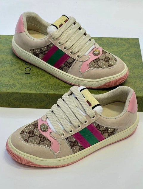Tênis Gucci Screener - rosa com aplicações - comprar online