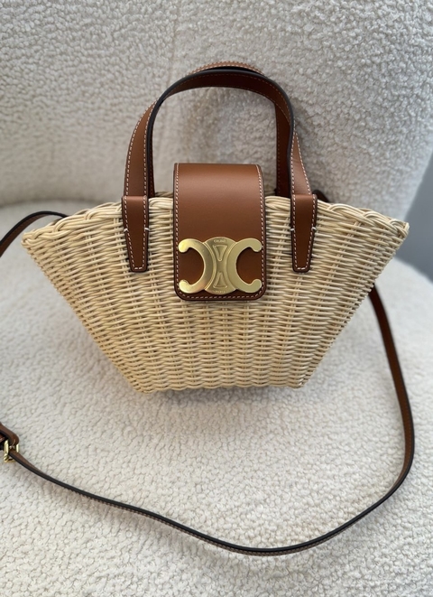 Bolsa Celine Cesta Teen - palha com couro - comprar online