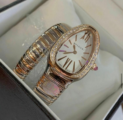 Relógio Bvlgari Serpenti Tubogas - rose com prata com brilho fundo branco uma volta - comprar online