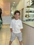 Conjunto Bata Bege e Bermuda de Sarja Listrada