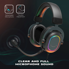 Fifine-Fone de Ouvido Dinâmicos RGB para Jogos com Microfone, Auscultadores Over