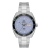 Relógio Orient prateado com bezel preto estilo diver tamanho mais contido masculino fundo azul trabalhado