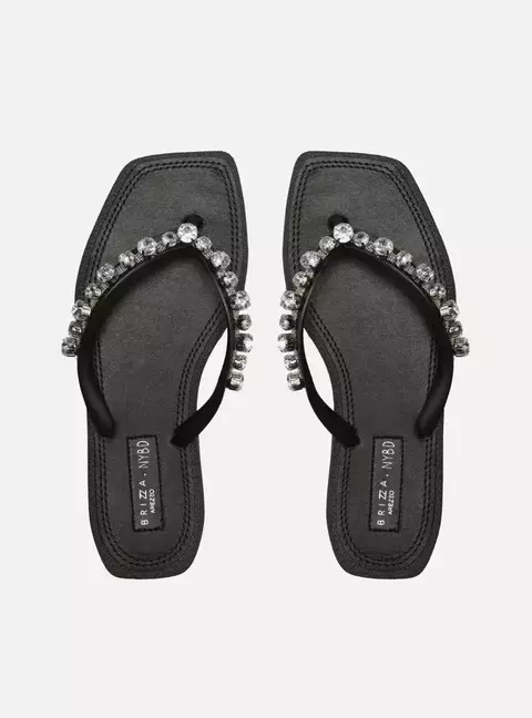 Chinelo Couro Strass Brizza Arezzo