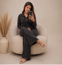 3075 - Conjunto Feminino Calça e Casaco Texturizada - Amanda Dellas