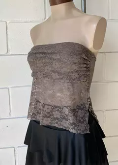 Top encaje strapless frunce y tajos laterales - tienda online