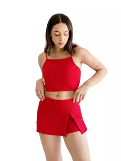 SHORT POLLERA CREP ROJO TALLE M - SOLEA MODA