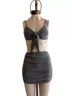 pollera plateada glitter - comprar online