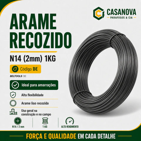 ARAME RECOZIDO 1KG LISO N14 2MM BELTOOLS BE