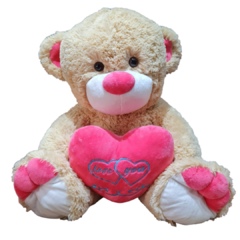 Oso beige con cerrazón fucsia