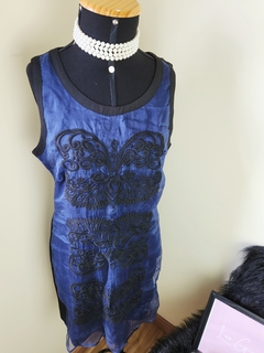 Vestido Azul Marinho Bordado (novo) - 40 - loja online