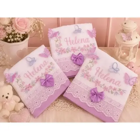 Imagem do Fralda de Enxoval para Bebê Bordada Personalizada com Nome – Kit com 3 Peças