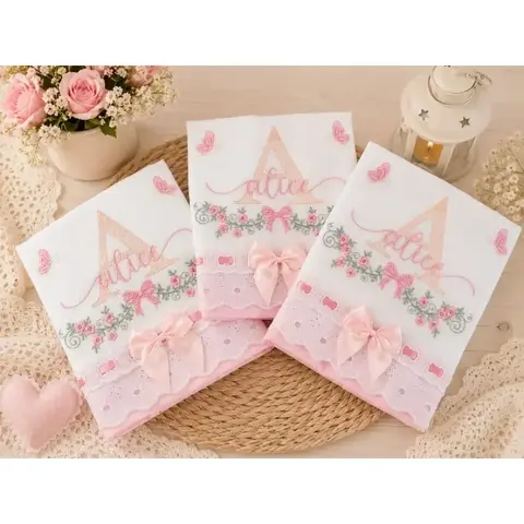 Fralda de Enxoval para Bebê Bordada Personalizada com Nome – Kit com 3 Peças - loja online