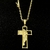 CORRENTE ELO CADEADO (2mm) FECHO CANHÃO + PINGENTE CRUZ E CRISTO VAZADO - Banhado a Ouro 18k - comprar online