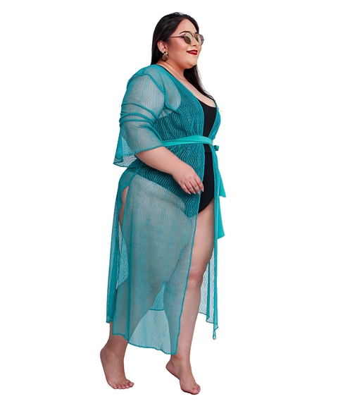 Saída De Praia Kimono Plus Size Tule Jacquard na internet