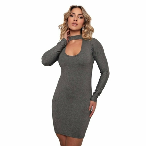 Vestido Curto Feminina Manga Longa Gola Choker . Ref:009 - comprar online
