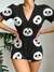 Pijama Macaquinho Feminino urso Panda com Manga e Acabamento Nuvem