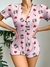 Pijama Macaquinho Feminino de Nutella com Manga e Acabamento Nuvem