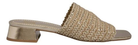 Mule Tramado Dourado Salto Bloco - Degalls