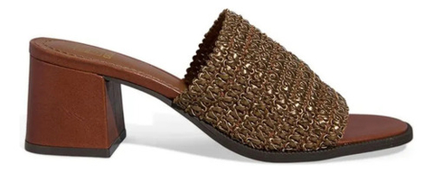 Tamanco Mule Tramado Bronze Salto Bloco - Degalls
