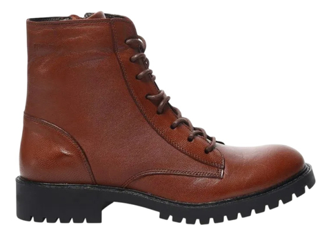 Santa Lolla Bota Coturno Couro Marrom Tratorada Cadarço