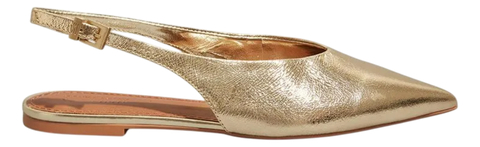 Santa Lolla Sapatilha Slingback Couro Metalizada Dourada