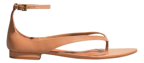 Rasteira Thong Couro Confort Bico Fino Bege - Santa Lolla