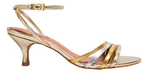 Sandália Napa Metalizada Salto Baixo Dourada - Santa Lolla