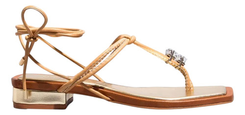 Sandália Rasteira Amarraçãon Bege Brilho - Santa Lolla