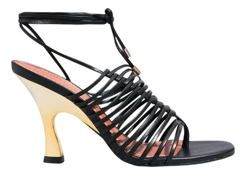 Sandália Amarração Napa Preto Salto Geométrico - Santa Lolla