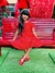 Vestido vermelho de bolinhas brancas