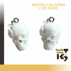 Aretes calavera con flor