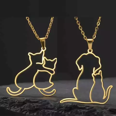 Colar Formato de Abraço de Cachorrinho e Gatinho para Mulheres e Meninas | Pingente de Aço Inoxidável Gato e Cachorro | Jóias para Amantes de Pets e Presentes Especiais