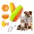 Escova a vapor elétrica 3 em 1 para gatos e cães, com detalhes em cores vibrantes e acessórios inclusos.