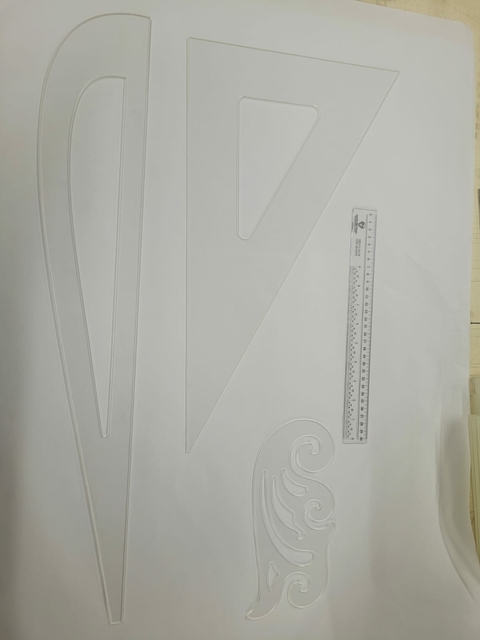 Kit Régua Modelagem Acrílico - esquadro 60º 50 cm, Curva alfaiate, Curva francesa Regua 30 cm