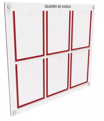 Quadro avisos A4 acrilico 3mm, 6 bolsos para folha A4, 75 cm x 85 cm