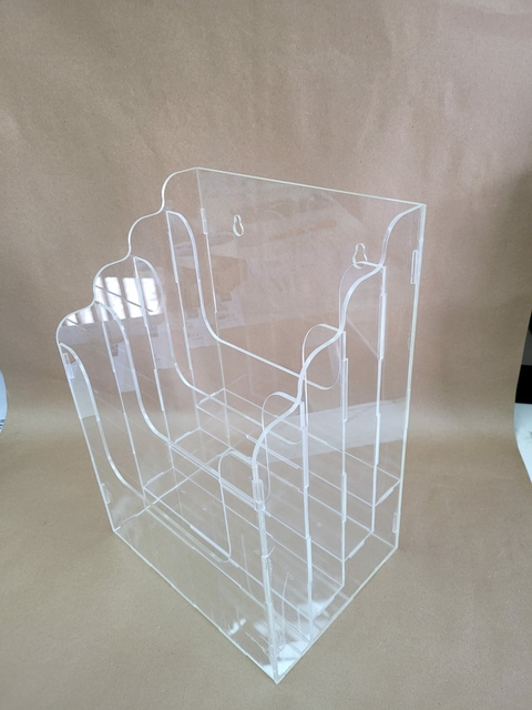Porta Folheto Quádruplo A4 Vertical acrilico 3mm 23cm x 34cm Profundidade 4cm