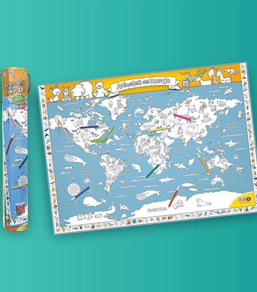 MAPA ANIMALES DEL MUNDO PARA PINTAR