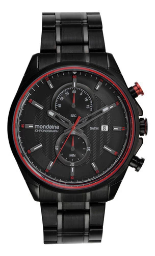 Relógio Mondaine Preto Cronógrafo Masculino Aço 32894gpmvpe2 Preto Vermelho Preto