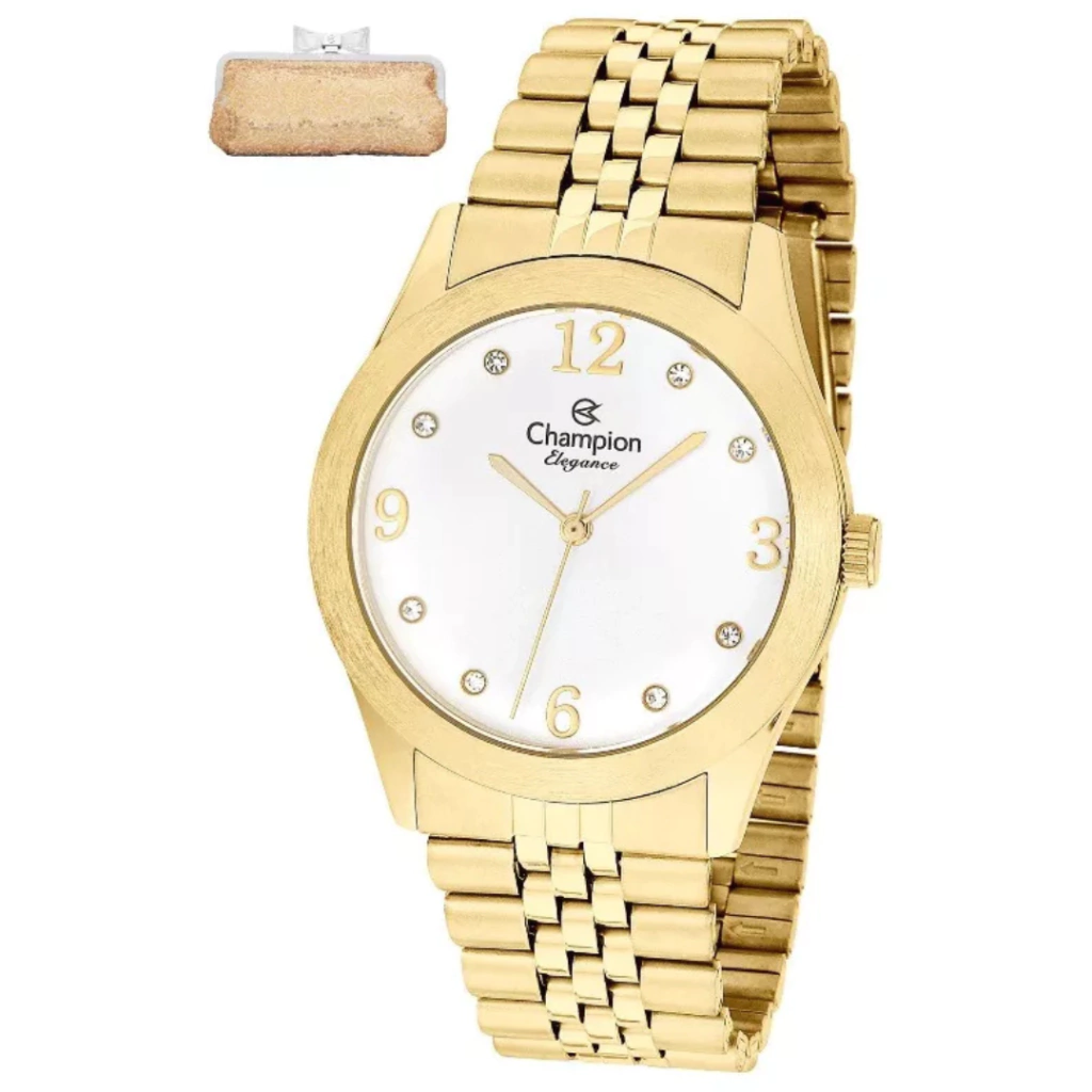Kit Relógio Champion E Bolsa Festa Feminino Dourado Cn25298g