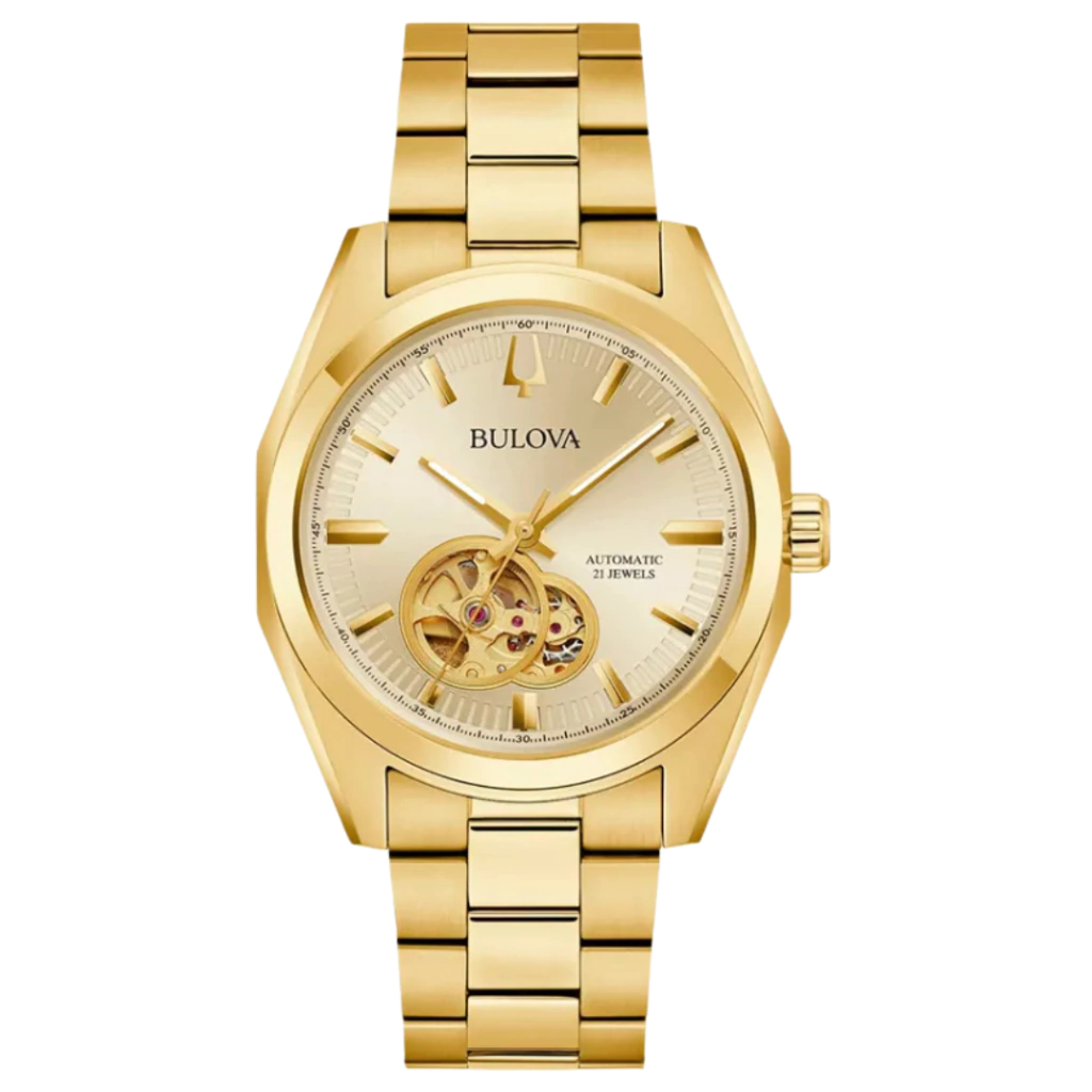 Relógio Bulova Surveyor Automático 97a182 Dourado Esqueleto