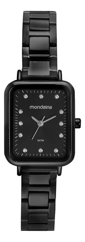 Relógio Mondaine Feminino Preto Quadrado Retangular Estiloso Preto Preto Preto
