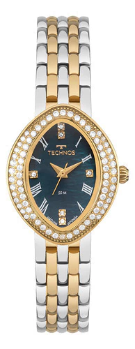Relógio Technos Feminino Oval Bicolor Prata Dourado Preto
