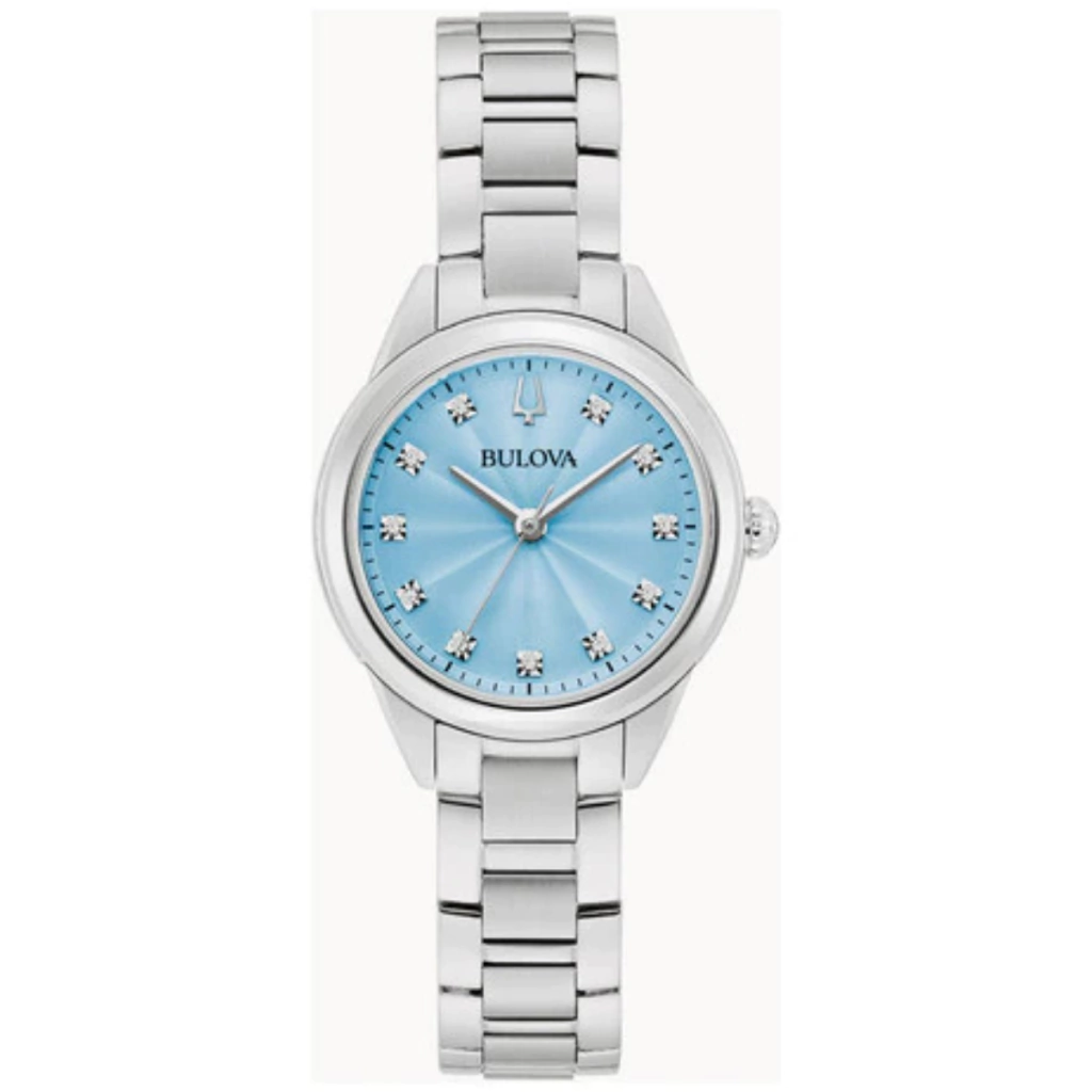 Relógio Bulova Feminino Prata 11diamante Azul Celeste 96p250 Prateado Prateado Azul-celeste