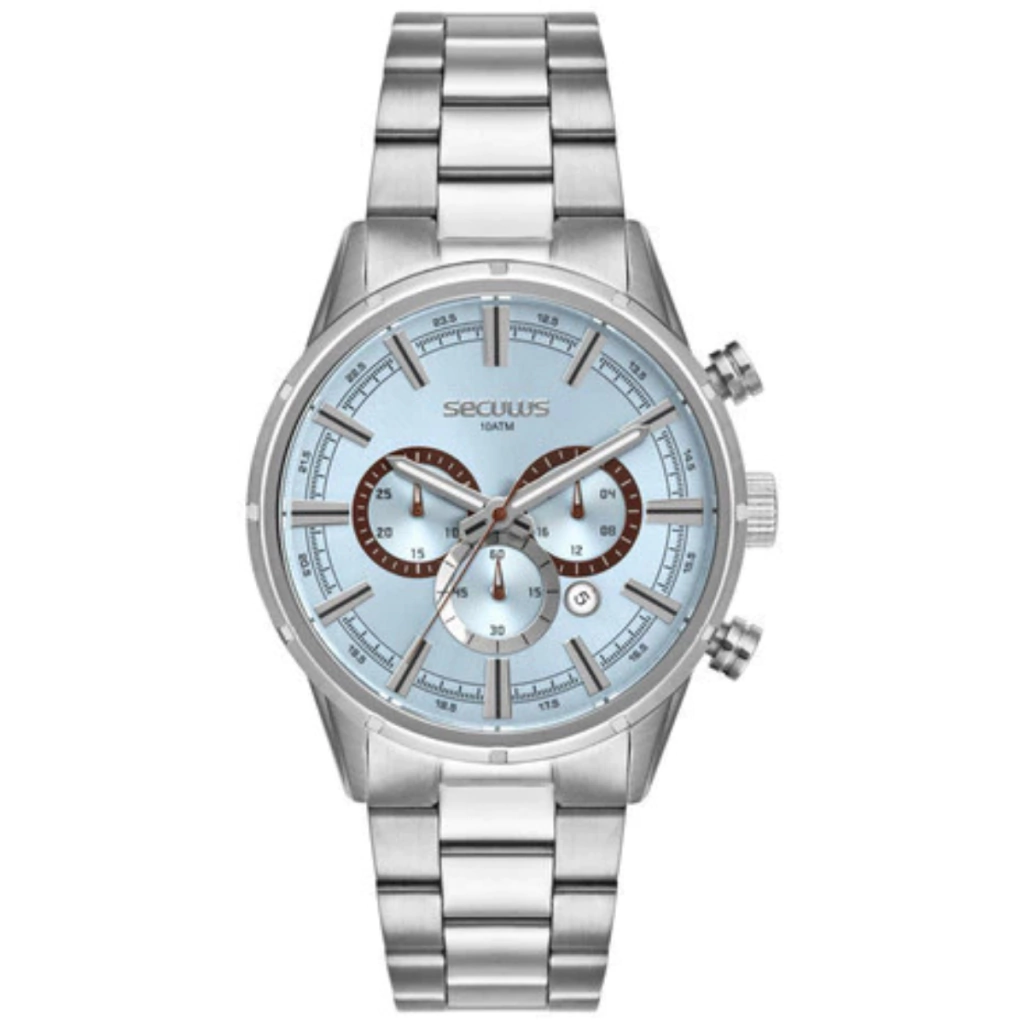 Relógio Seculus Aço Prata Azul 45mm Cronografo 44283g0svna1 Prateado Prateado Azul-claro